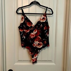 Floral Black and Red Women's Bodysuit